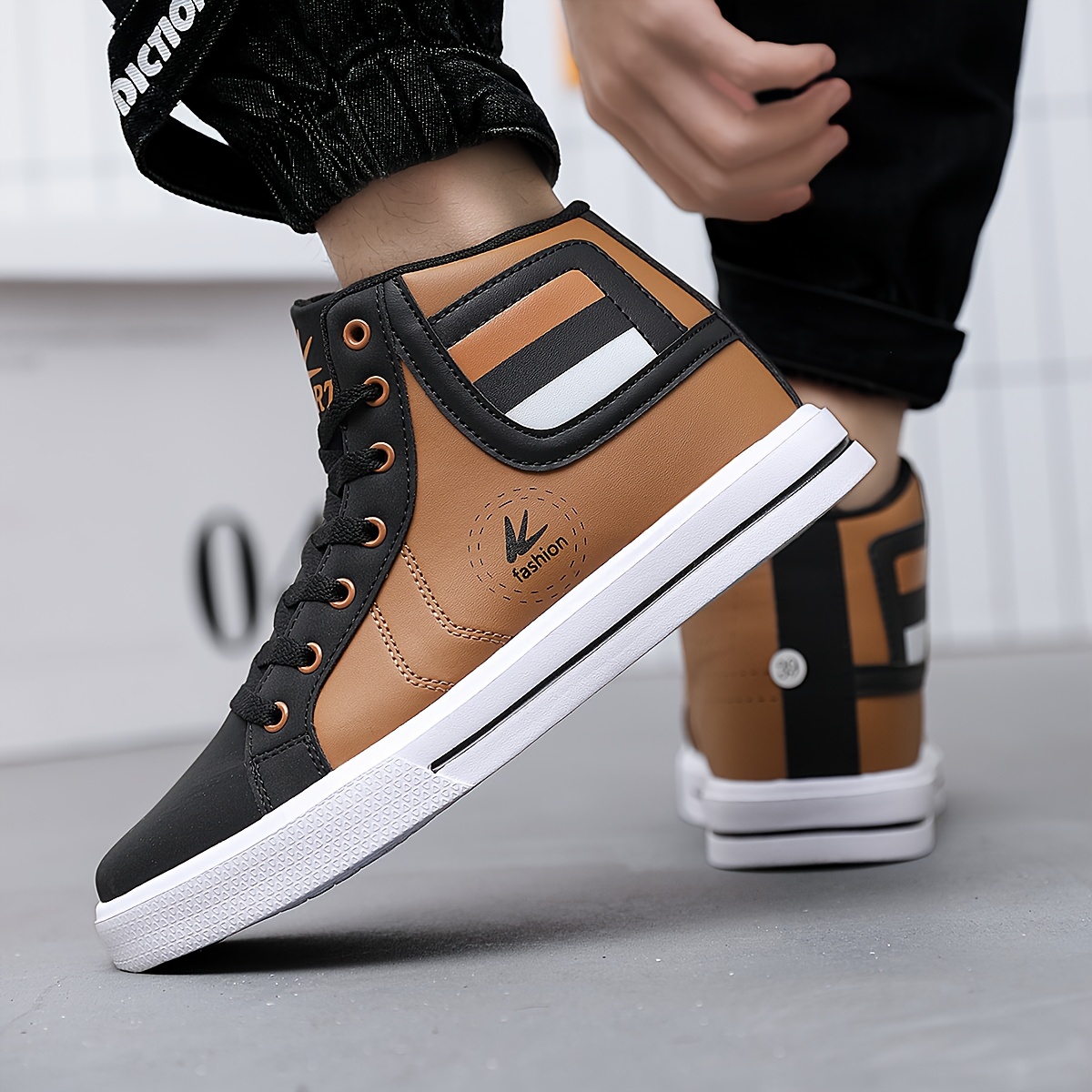 mens white skateboarding shoes high top flats sneakers for street sports hip hop walking details 0