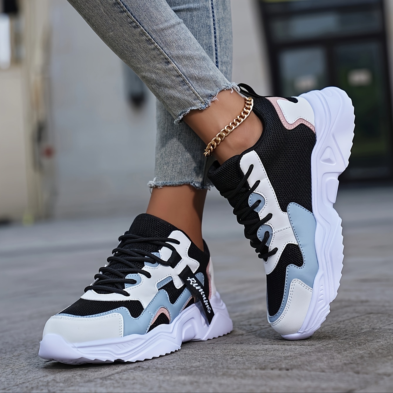 wear resistant sneakers women s casual color blocking design details 3