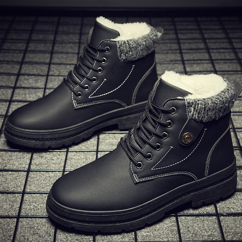 Mens Fashion Windproof Anti Skid High Top Lace Up Boots With Fuzzy Lining For Outdoor Autumn And Winter Highquality & Affordable Temu details 0