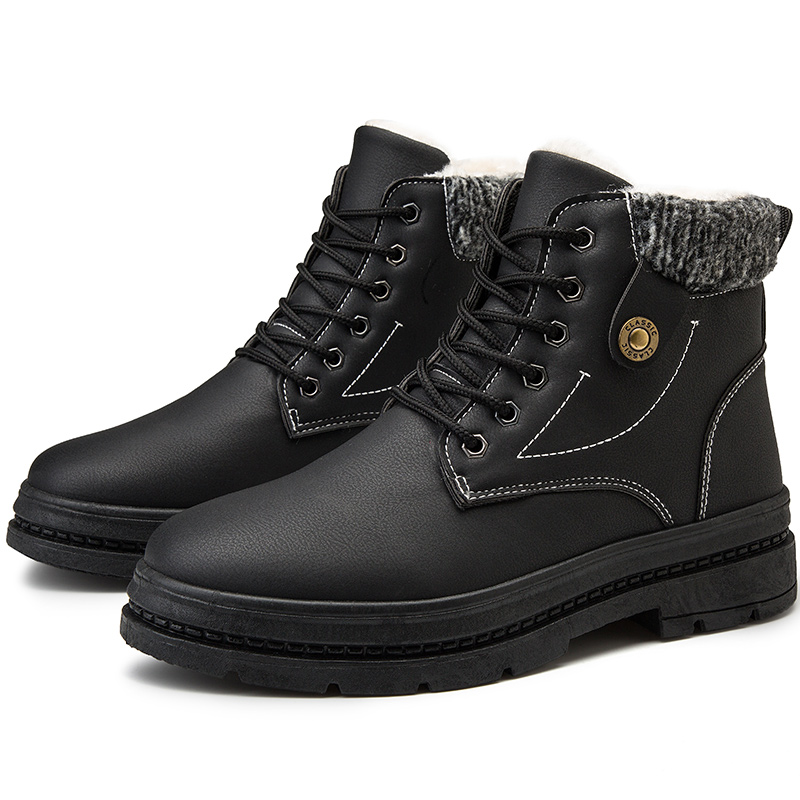 Mens Fashion Windproof Anti Skid High Top Lace Up Boots With Fuzzy Lining For Outdoor Autumn And Winter Highquality & Affordable Temu details 5