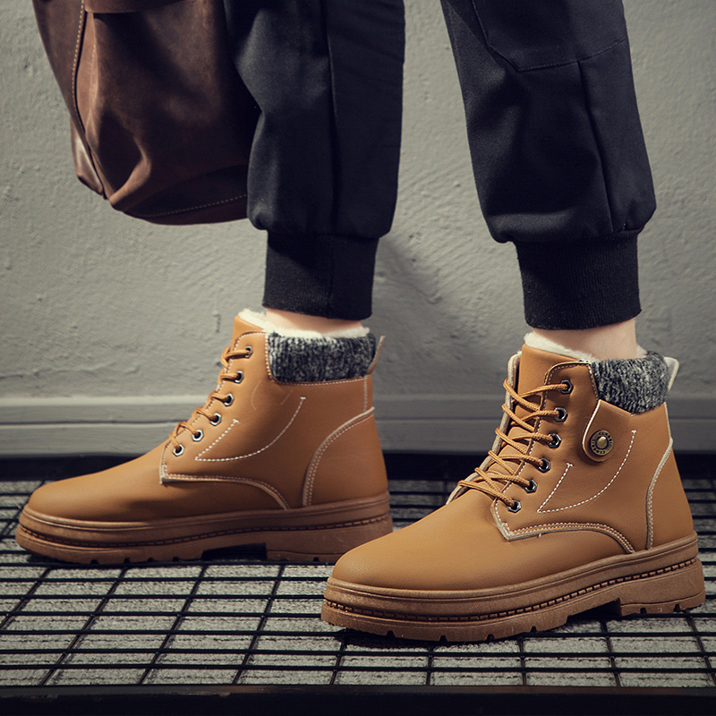 Mens Fashion Windproof Anti Skid High Top Lace Up Boots With Fuzzy Lining For Outdoor Autumn And Winter Highquality & Affordable Temu details 6