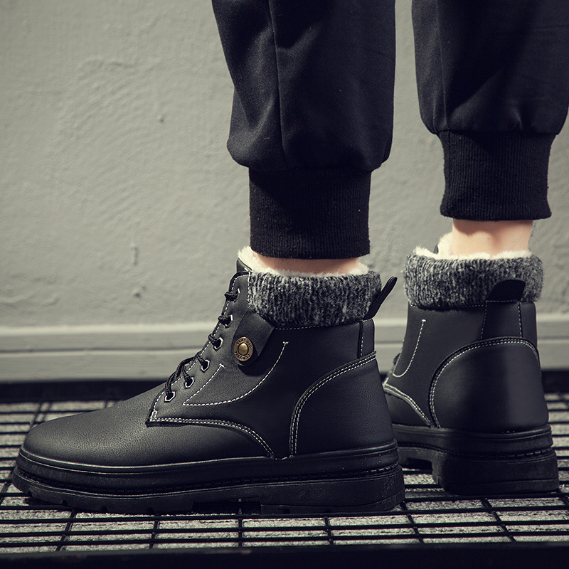 Mens Fashion Windproof Anti Skid High Top Lace Up Boots With Fuzzy Lining For Outdoor Autumn And Winter Highquality & Affordable Temu details 7