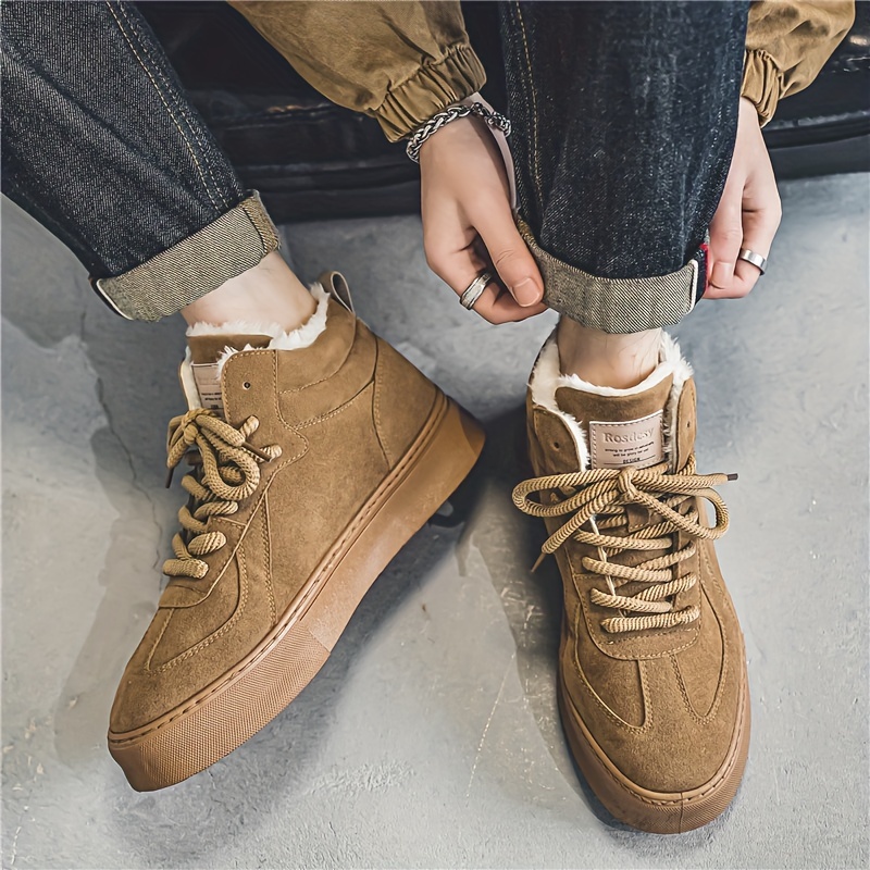 Mens Trendy High Top Solid Skate Shoes With Warm Plush Lining Comfy Non Slip Casual Thermal Lace Up   Winter Men s Shoes Temu details 8