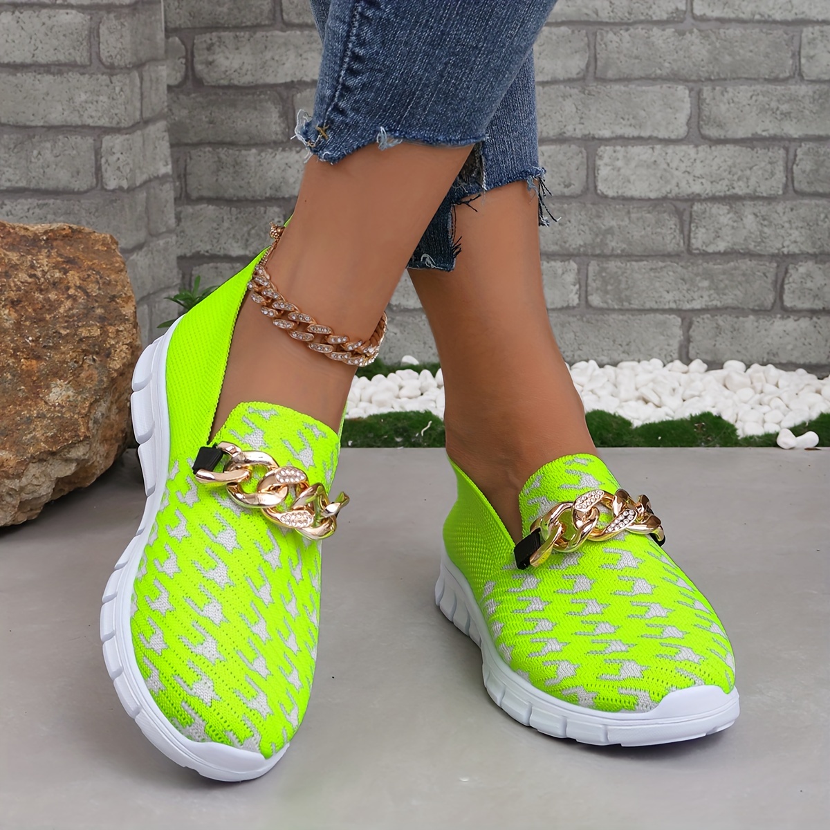 women s chain decor houndstooth pattern lightweight mesh details 2